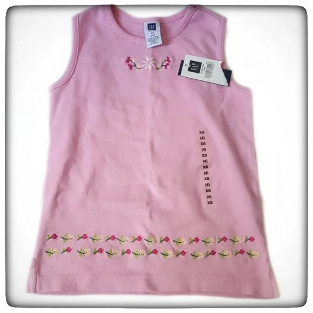 Girls GAP Pink Flowers & Beaded Neck Tank Top-XS 4